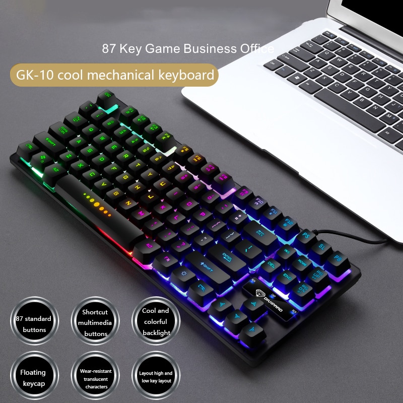GK-10 Gaming Keyboard Luminous Characters Through 87-key Notebook Gaming Manipulator Keyboard Game Keyboard Teclado Tastatur