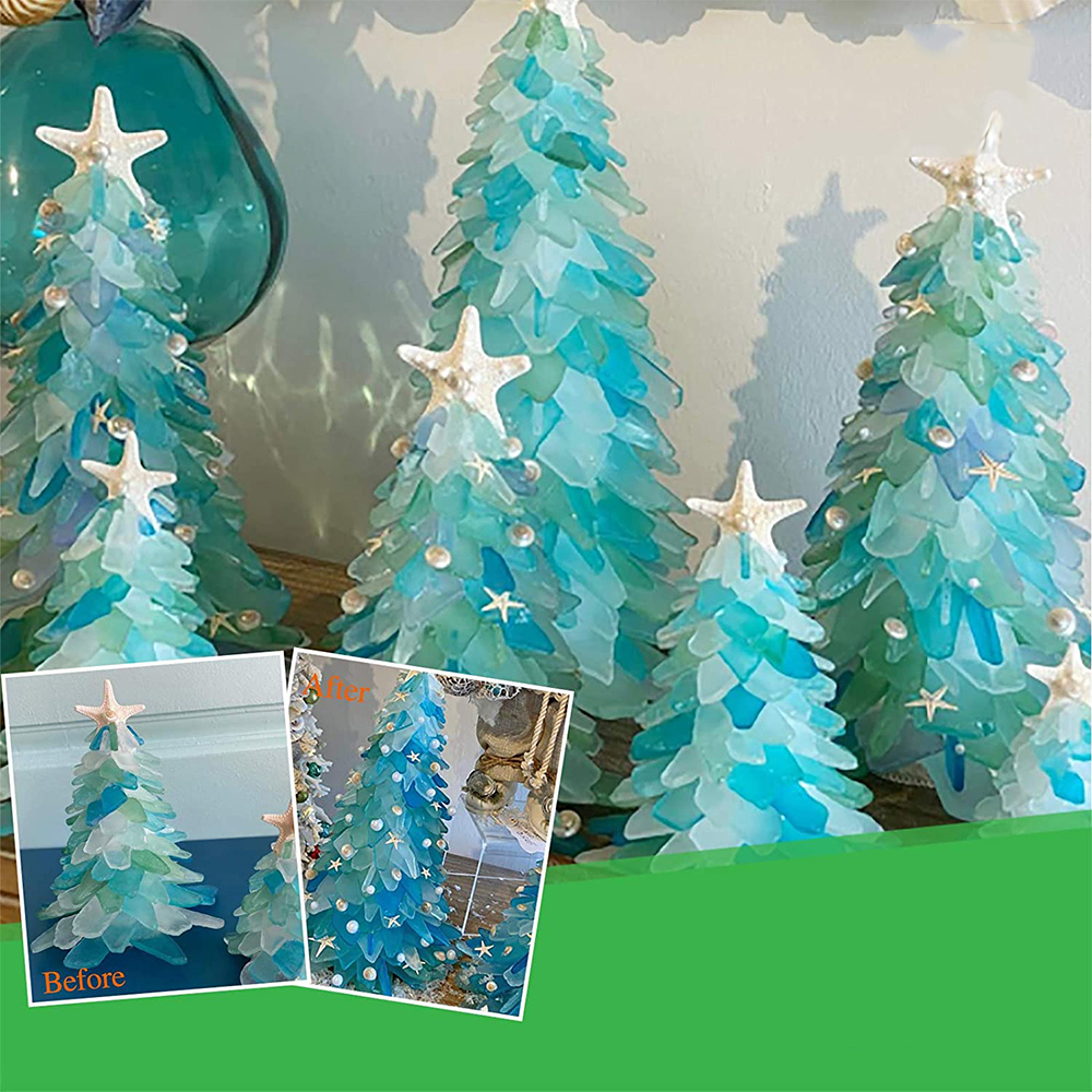 DIY Sea Glass Christmas Tree Unique Marine Creature Ocean Resin Ornament Home Windows Tables Fireplaces Decorative Year