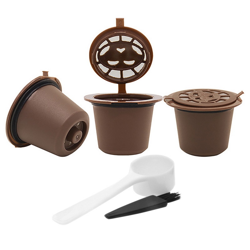 3 pakke genopfyldelig genanvendelig kaffekapsel med 1pc plastikskedefiltre køkken tilbehør holdbart genanvendeligt nespresso kapsler: 3 stk. kaffe