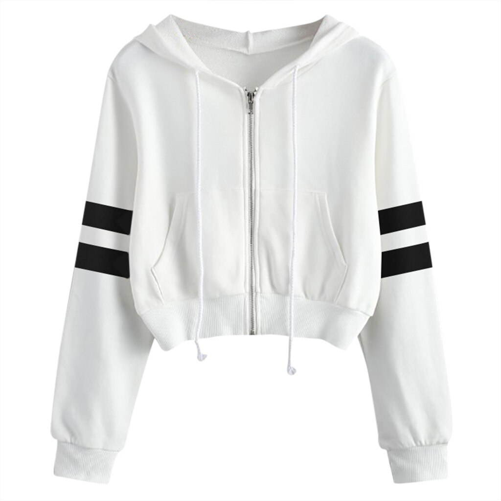 Dames casual effen kleur lange mouwen hoodie sweatshirt met capuchon gestreepte lange mouwen sudadera mujer de moda: Wit / Xxl