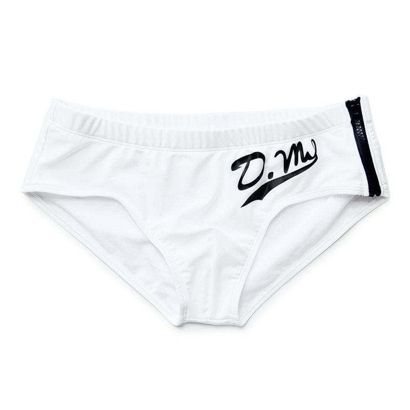 Side Zipper Mens Swim Briefs Sexy Swimwear Bikini Swiming Trunks Beach Bathing Suit Gay Shorts Desmiit DM Swimsuit Zwembroek Man: DM 9003 White / XXL