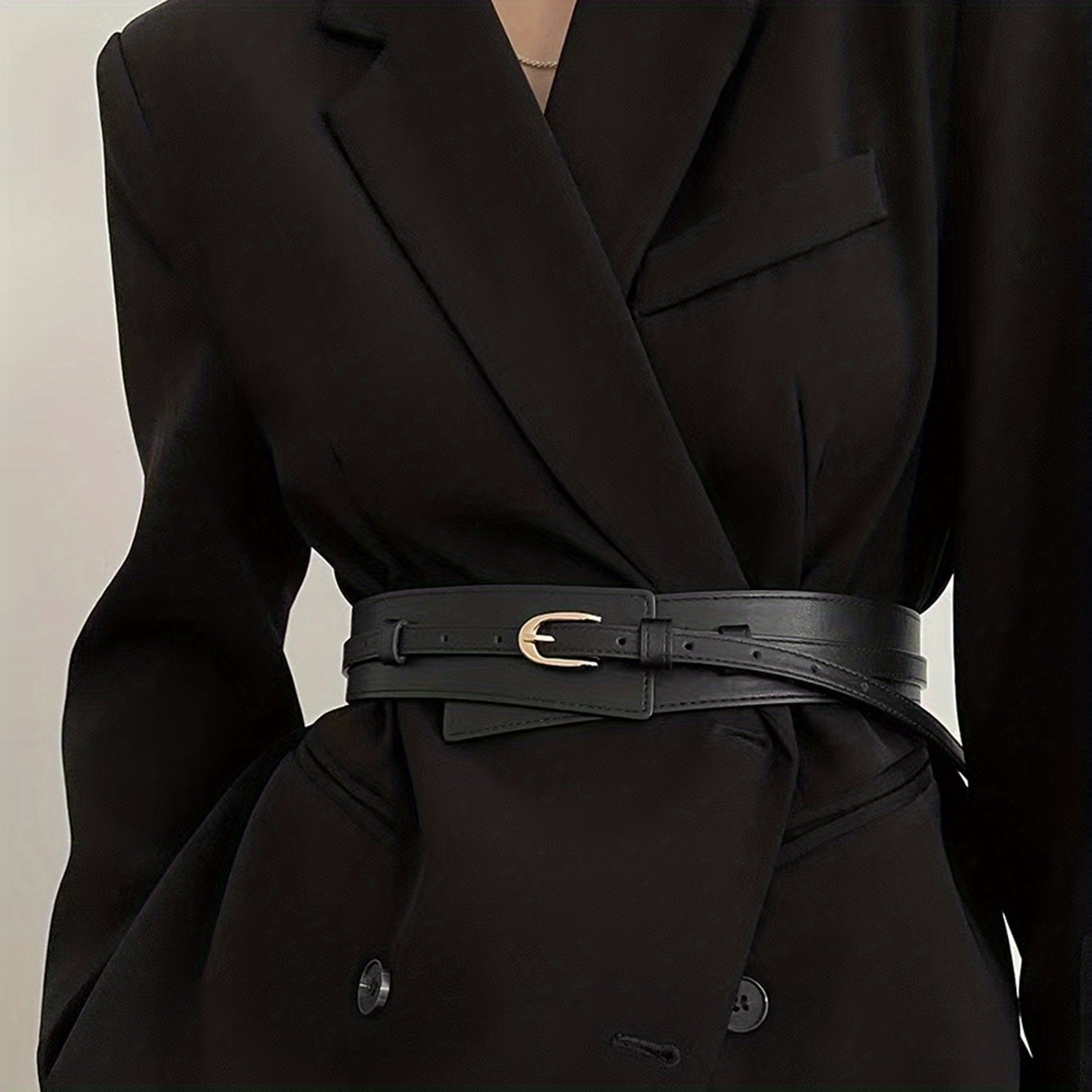 Faja desmontable de cuero PU, hebilla, cinturilla ancha, abrigo Vintage, cinturón de vestir para mujer: Negro