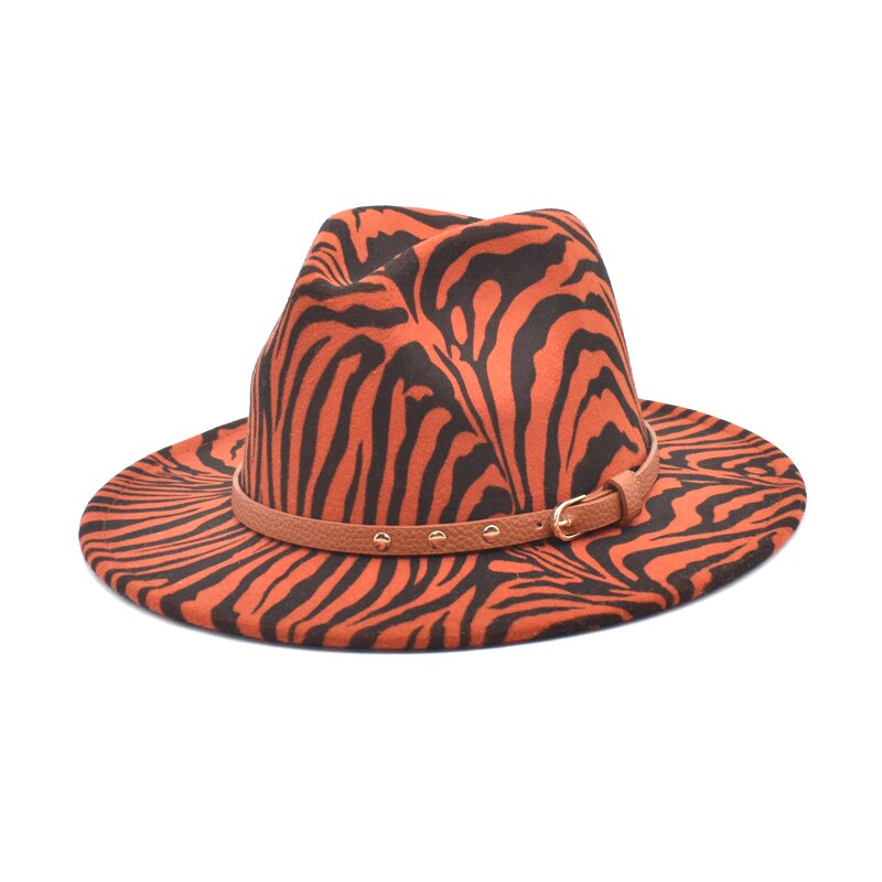 Fuodrao herfst winter fedora's dames wollen hoeden print jazz hoed heren brede rand gentleman cowboy pet  bm16: Rode wijn