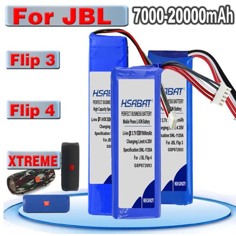 Batería de 7000mAh ~ 20000mAh para XTREME JBL Flip 4, Edición especial GSP872693 01 Flip 3 Flip 3 gris GSP872693 P763098 03