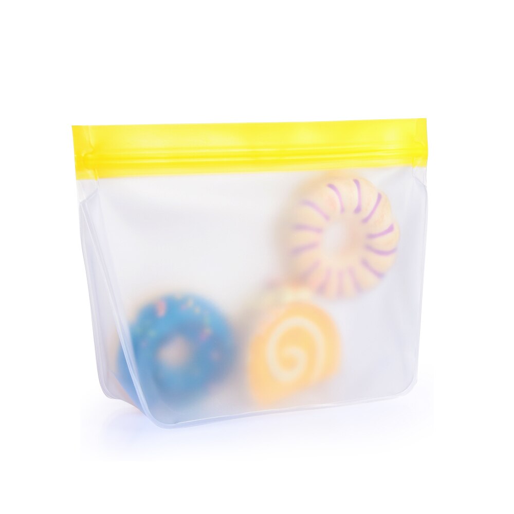 3Sizes Reusable Freezer Silicone Fresh Bag Food Storage Container Stand Up Leakproof Zip Shut Bags Kitchen Organizer: Yellow