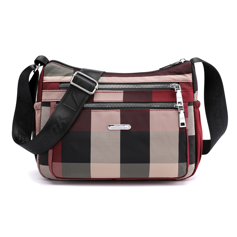 lässig frauen Schulter Tasche Nylon Wasserdicht Plaid Crossbody-tasche Weiche Postleitzahl Multi Tasche Vielseitig Geldbörsen Und Handtaschen Sack: rot