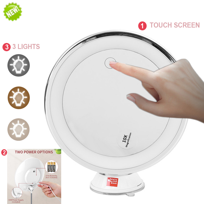 espejo aumento con luz espejo de maquillaje con luz espejo con luz led para maquillaje espejo maquillaje espejo con luz iluminado luz lupa espejos 10X espejo de vanidad espejos cosméticos miroir con led: 3light touch screen