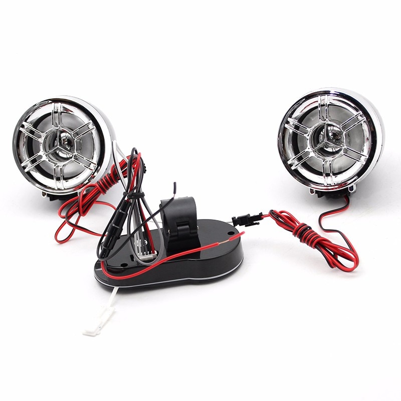 Riloer 12V Motorcycle Bluetooth Audio Sound System, Waterproof Motor MP3 Stereo Audio Radio Sound Speaker Set with Mounting Clamp, Silver