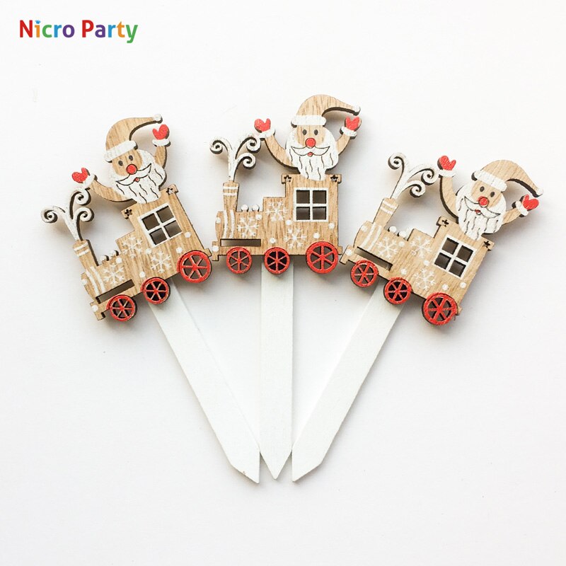 Nicro Houten 3 stks/set XMAS Cake Topper Angel Kerstman Slee Kind Verjaardag Decor DIY Home Party Decoratie # Chr67