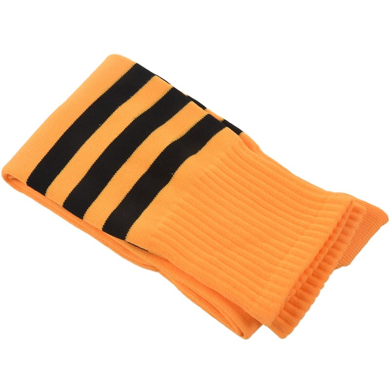 Heren kniehoge gestreepte elastische voetbalsokken oranje zwart paar