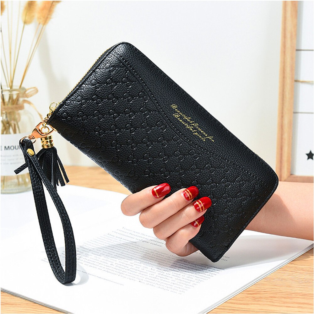 Style Zipper Women Wallet Long Clutch Bag Korean Version Small Double Wallet Standard Wallets Women PU Leather: Black