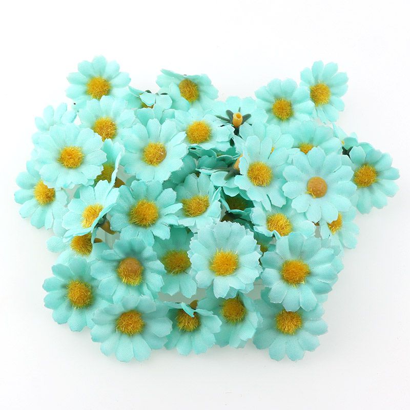 100pc/ erä 2.5cm mini päivänkakkara koriste kukka keinotekoiset silkkikukat juhla häät sisustus (ilman varsia) halvempaa: Se on sininen
