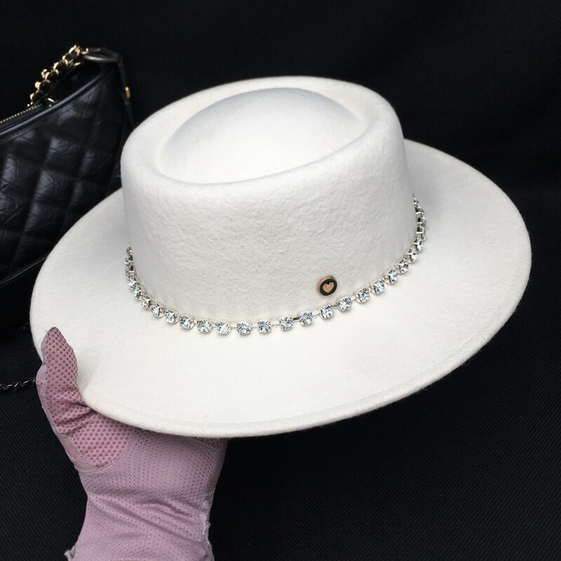 Vinter hvit ullfilt damelue britisk socialite edition svarte dameluer tide bore fedora