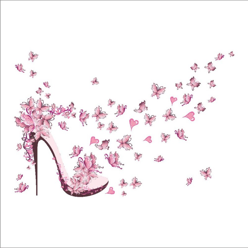 Pink butterfly flower Tree Wall Stickers Decals Girls Women Flower Mural Vinyl Wallpaper Home Living Room Bedroom Decor: D