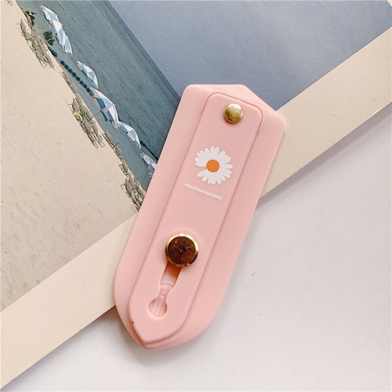 Daisies Flower Push Pull Silicone Candy Color Short Wrist Strap Finger Ring Grip Bracket Phone Holder Universal For iPhone 11: Pink