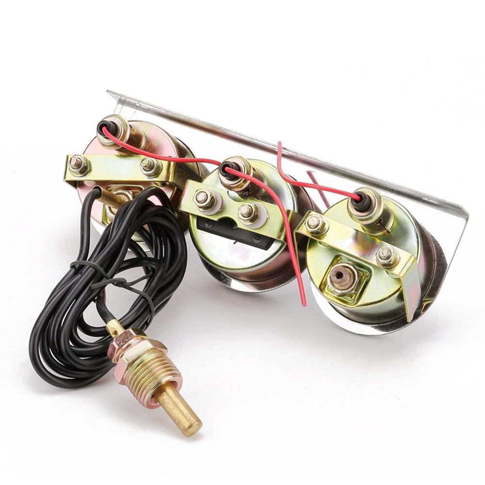 Auto Car Oil Pressure Water Temp Amp Meter Gauge With Sensor Triple Gauge Set Mechanical Chrome Panel Oil Press
