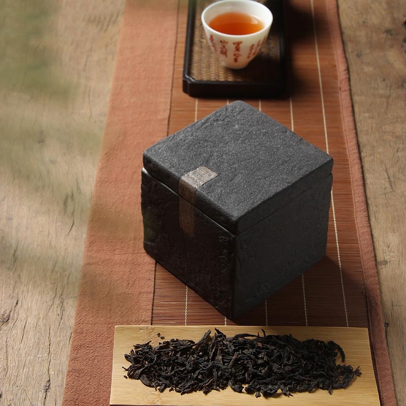 Latas de porcelana de té gruesa Vintage de estilo japonés Zen negro, tarro sellado portátil, caja cuadrada de té, cajas de decoración para el hogar