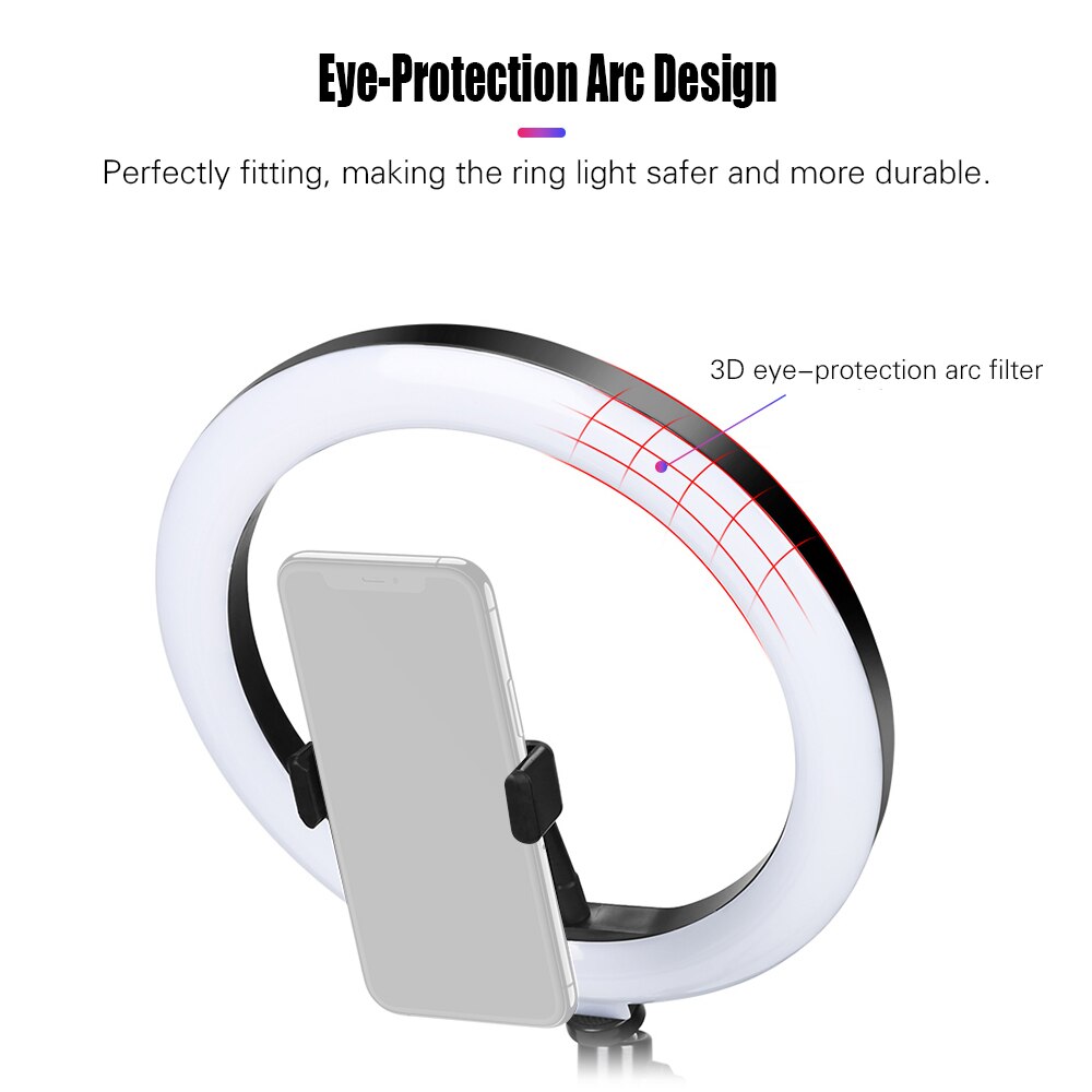 Andoer 10 Inch Dimbare Led Selfie Ring Video Light 3000K-6500K Led Cirkel Licht Cri 96 Met tafelblad Statief 3 Lichtstanden