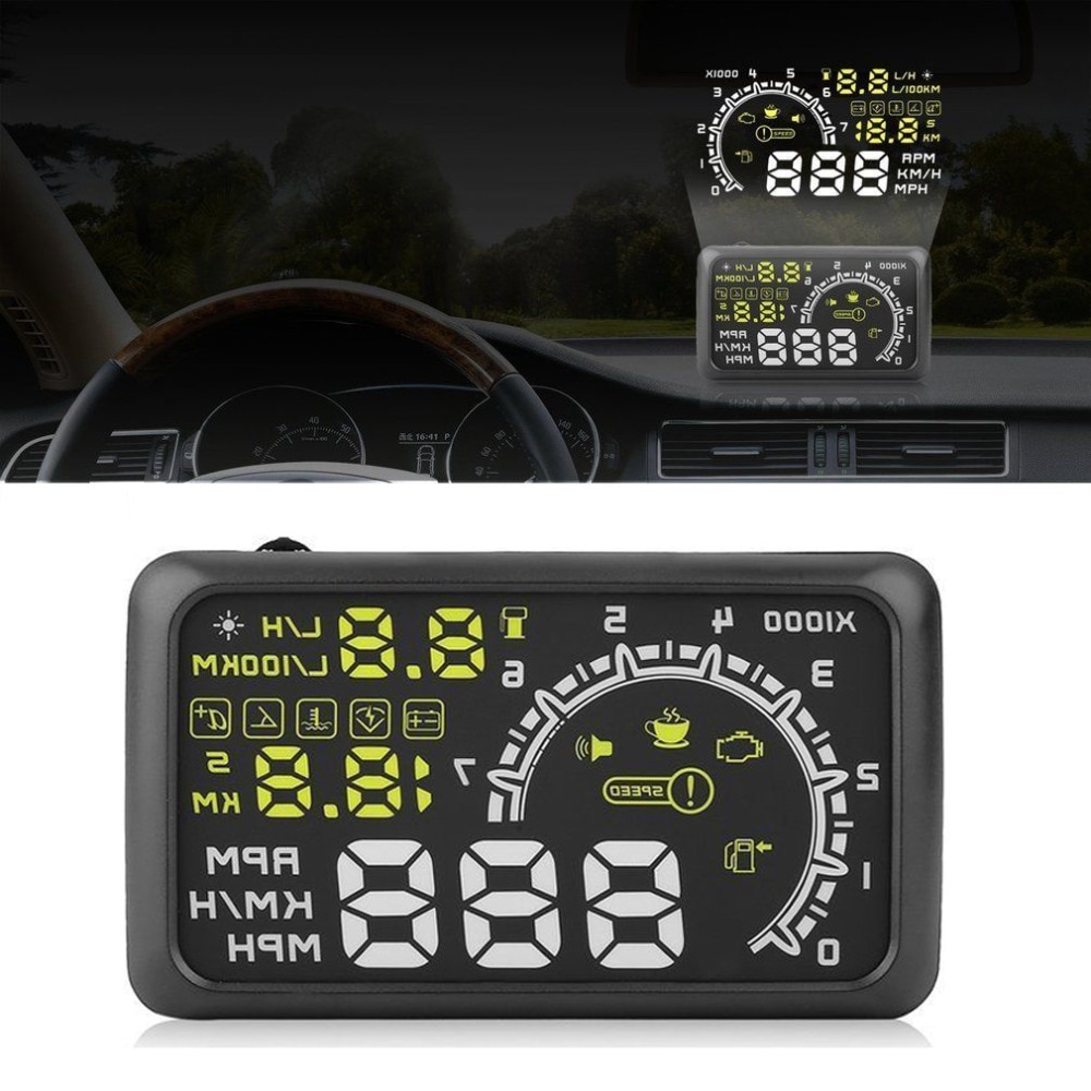 HUD head up display 5.5Inch Car Head Up Display Windscreen Projector OBD2 Car Driving Data Speeding Warning MPH Fuel Speedometer