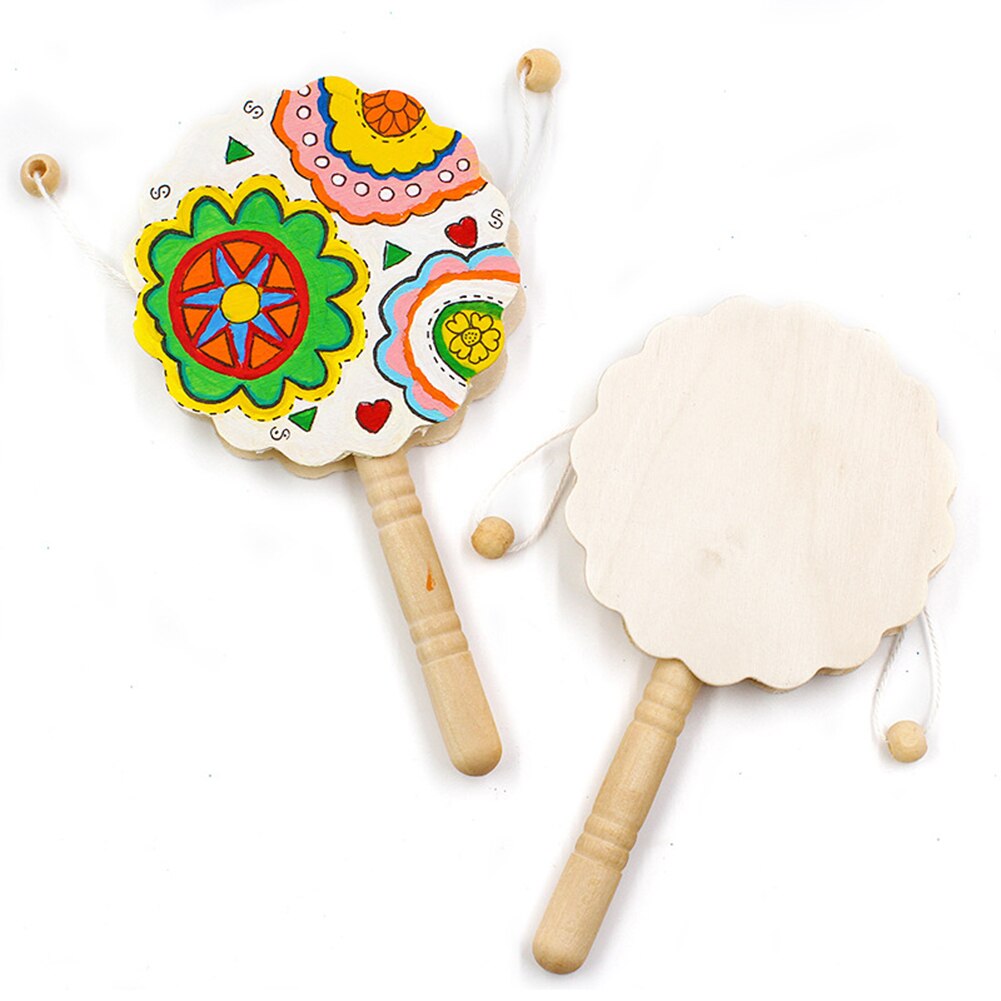 Houten onbeschilderde rammelaar pellet drum diy schilderij knutselen kinderen muzikaal speelgoed