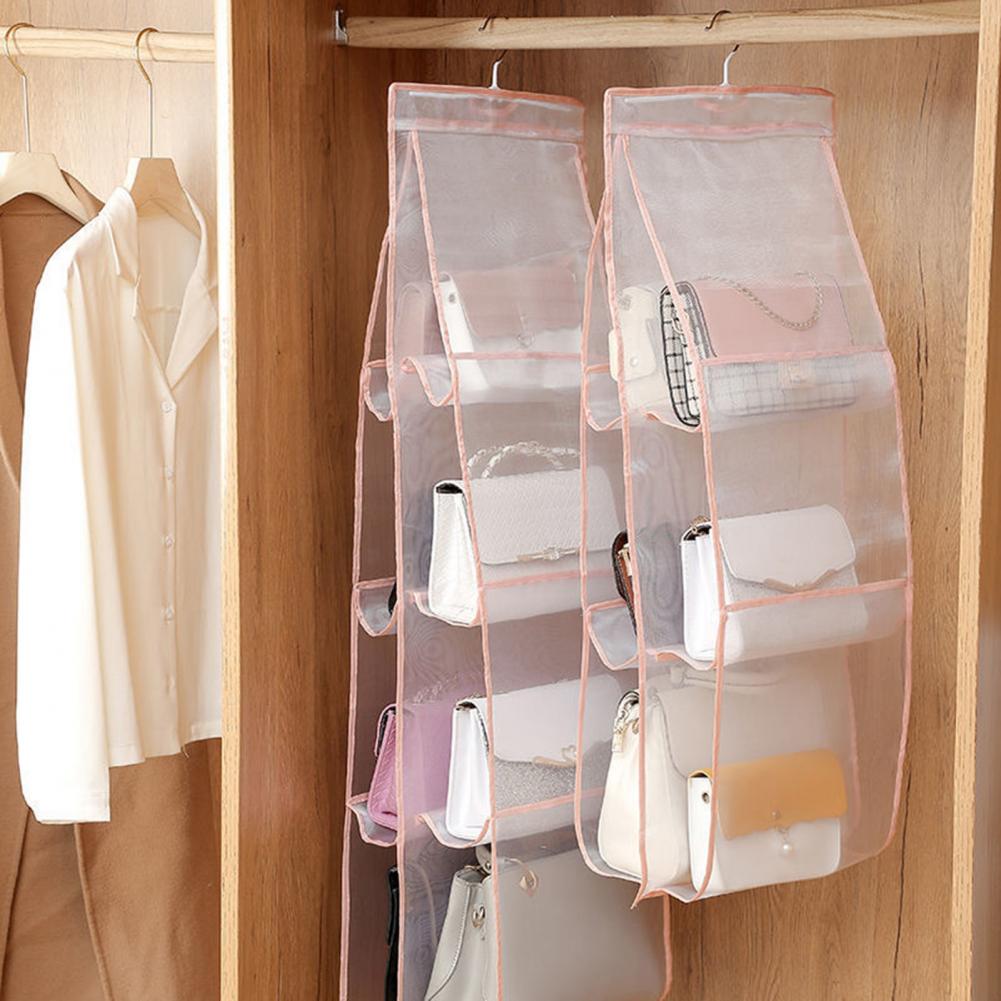 Estante de almacenamiento para sala de estar, bolsa organizadora de doble cara con textura fina de 4 colores, soporte colgante grueso