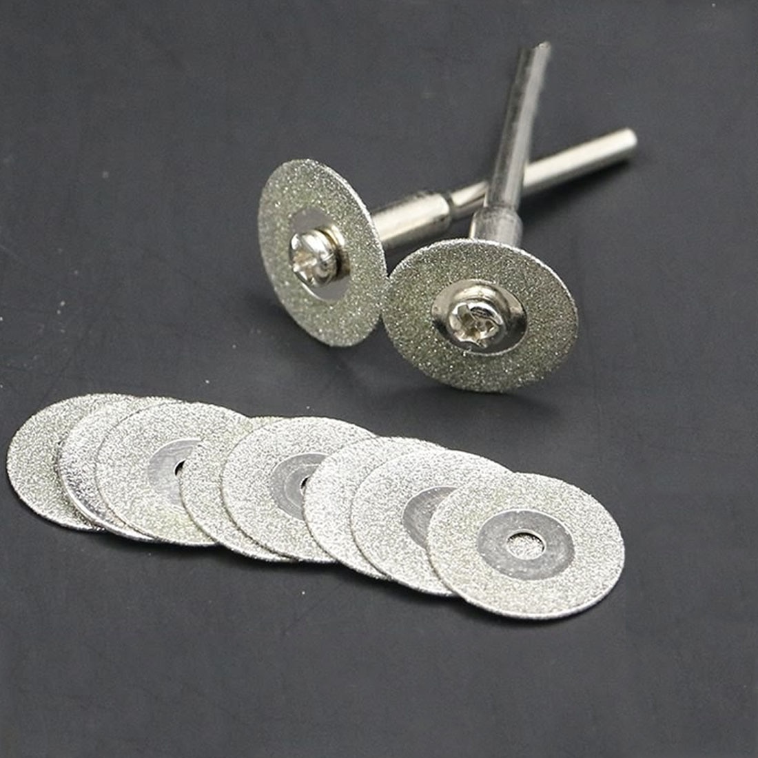 60mm Mini Diamantdoorslijpschijf Zaagblad Zilver Slijpschijven met 1 stks Aansluiten Schacht voor Dremel Boor Fit rotary Tool
