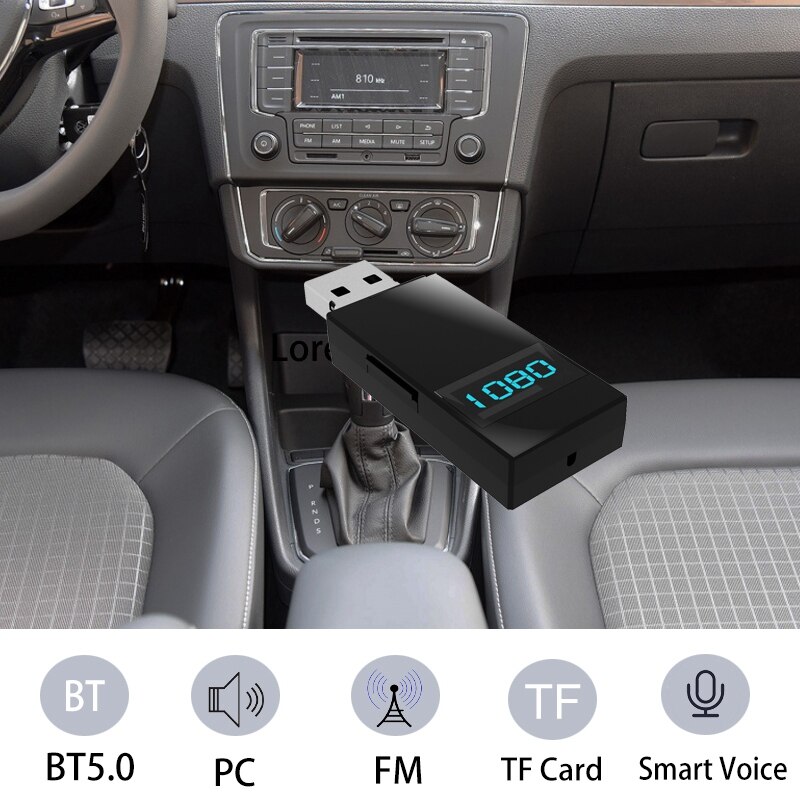 Bluetooth 5.0 o mottaker fm sender mini o sender handsfree telefonsamtale aux musikk mottaker for tv pc bil