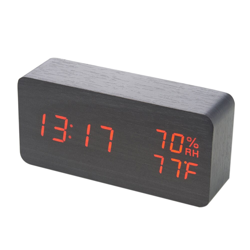 Bedroom Alarm Clock Home Bedside Desktop Wood Alarm Clock Living Room Multifunction Electronic LED Display Desk Alarm Clock: Red light