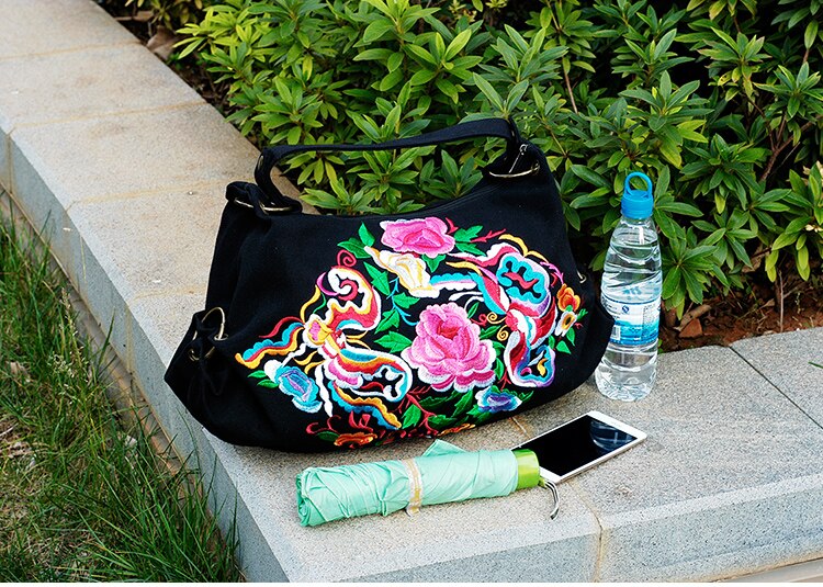 Bestickte damen-einkaufstasche, Blumen- bestickt, vielseitig verwendbar, schulter- und umhängetasche, lässiger boho-stil