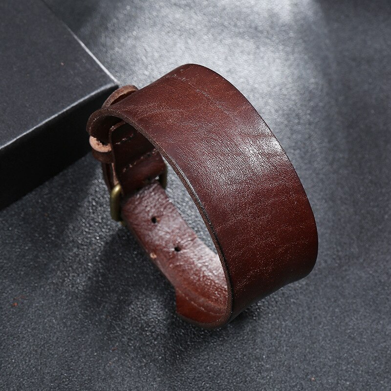 Vintage retro brunt læderarmbånd til mænd punk stil justerbar armbånd armbånd mandlige trendy smykker: Brun