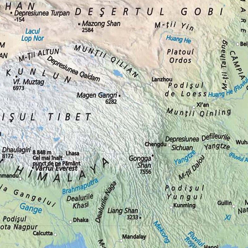 Romanian Geographic Map 225x150cm Non-woven Large Map of The World Canvas Painting Wall Art for Home Office Supplies