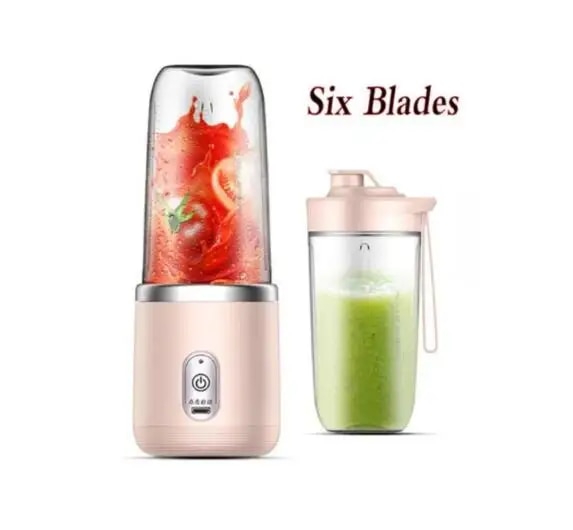 Botella de licuadora portátil, licuadora de jugo multifunción eléctrica de 6 hojas, licuadora de batidos de jugo fresco, trituradora de hielo, procesador de alimentos: Rojo
