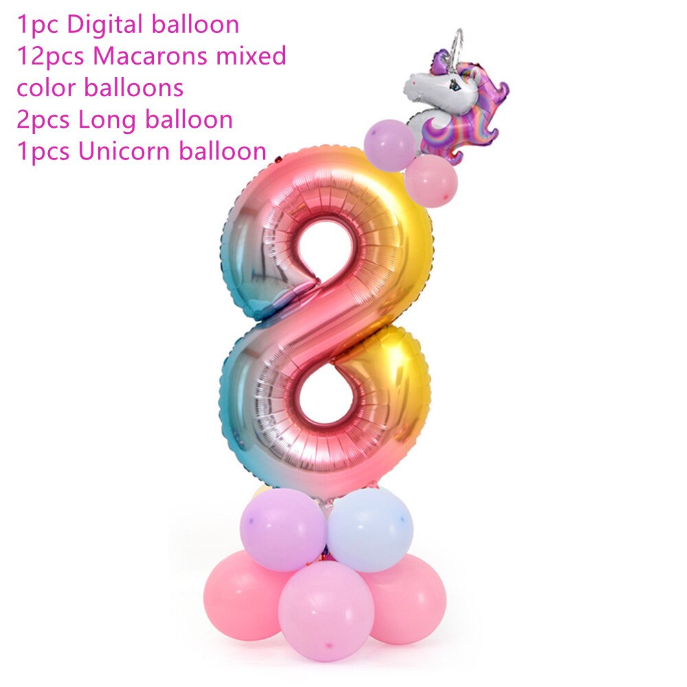 18 Pcs Eenhoorn Ballon Set Verjaardagsfeestje Ballonnen Regenboog 32 Inch Nummer 0-9 Kids Volwassenen Verjaardag Wedding Party ballon Decoratie: number 8