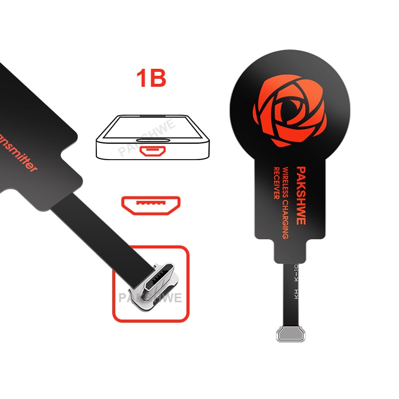 Kit de carga inalámbrica Qi Universal, transmisor, receptor, adaptador, paquete de 5W para teléfonos iPhone, Lightning y Android: Black Charger / Red for Android B