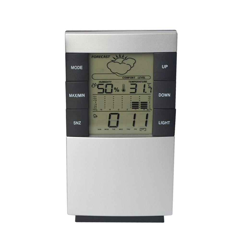 Snooze Wekker Weerbericht Desktop Klok LCD Licht Display Auto Passen Perpetual Kalender Elektronische Weerstation