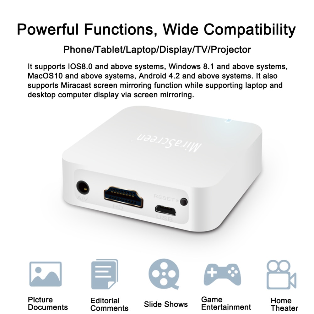MiraScreen-receptor de TV con HDMI, llave electrónica con difusión ilimitada, compatible con Windows y Android, DLNA, Airplay, wi-fi