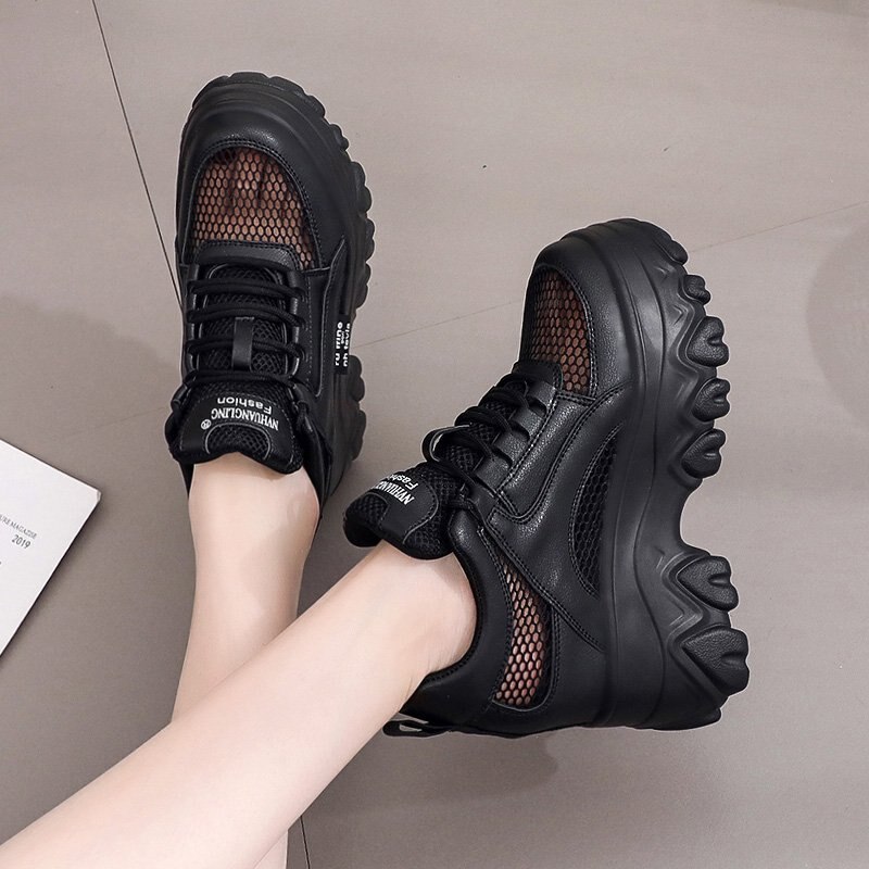 Rimocy Breathable Mesh Women's Wedges Heels Sneakers 2022 Lace Up Chunky Platform Trainers Woman White Thick Heel Sports Shoes
