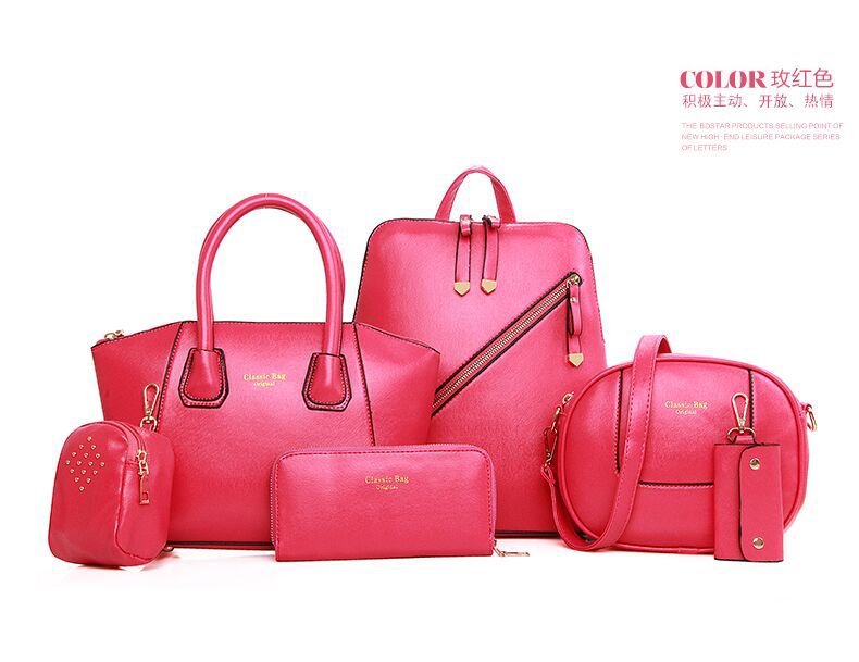 Gaohe Foreign trade autumn and winter style women's bag six piece bag solid color PU bag Single Shou