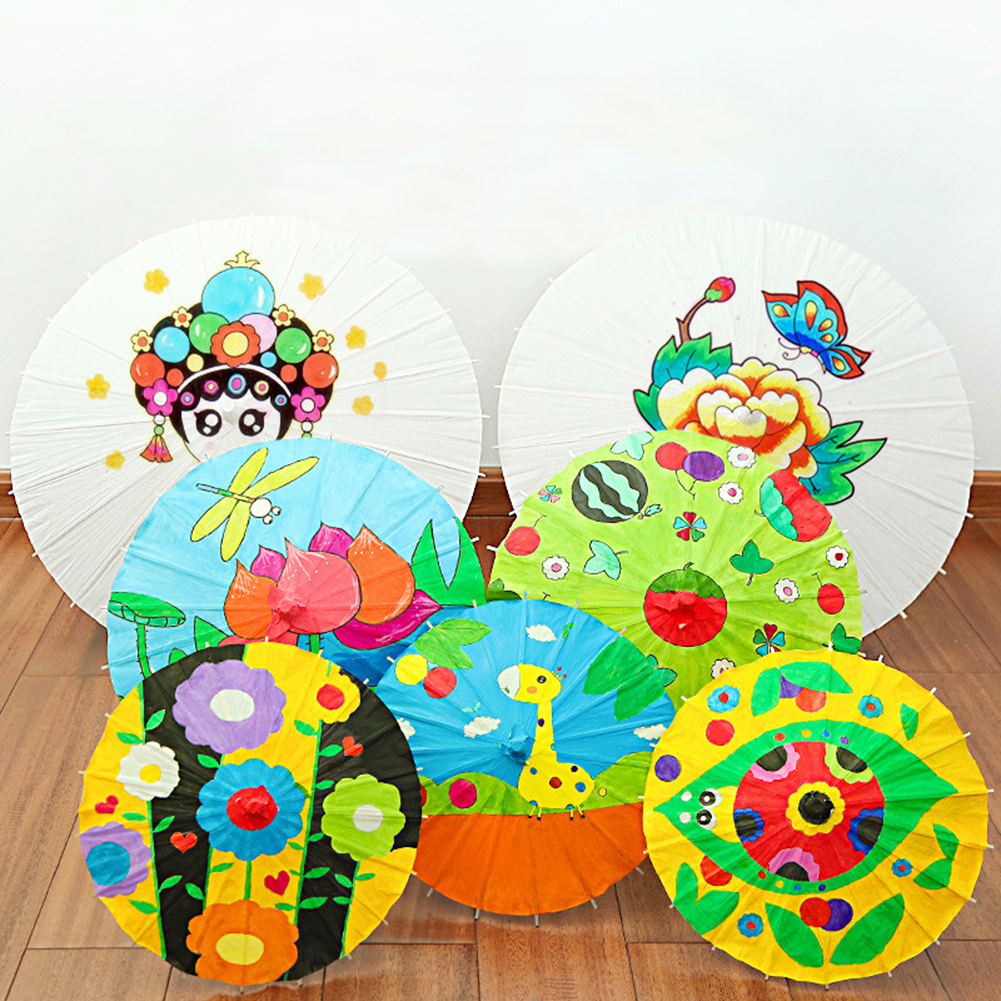 30-1PCS Wit Papier Parasol Paraplu DIY Foto Cosplay Prop Bamboe Paraplu Voor Bruiloft Zomer Strand Decor