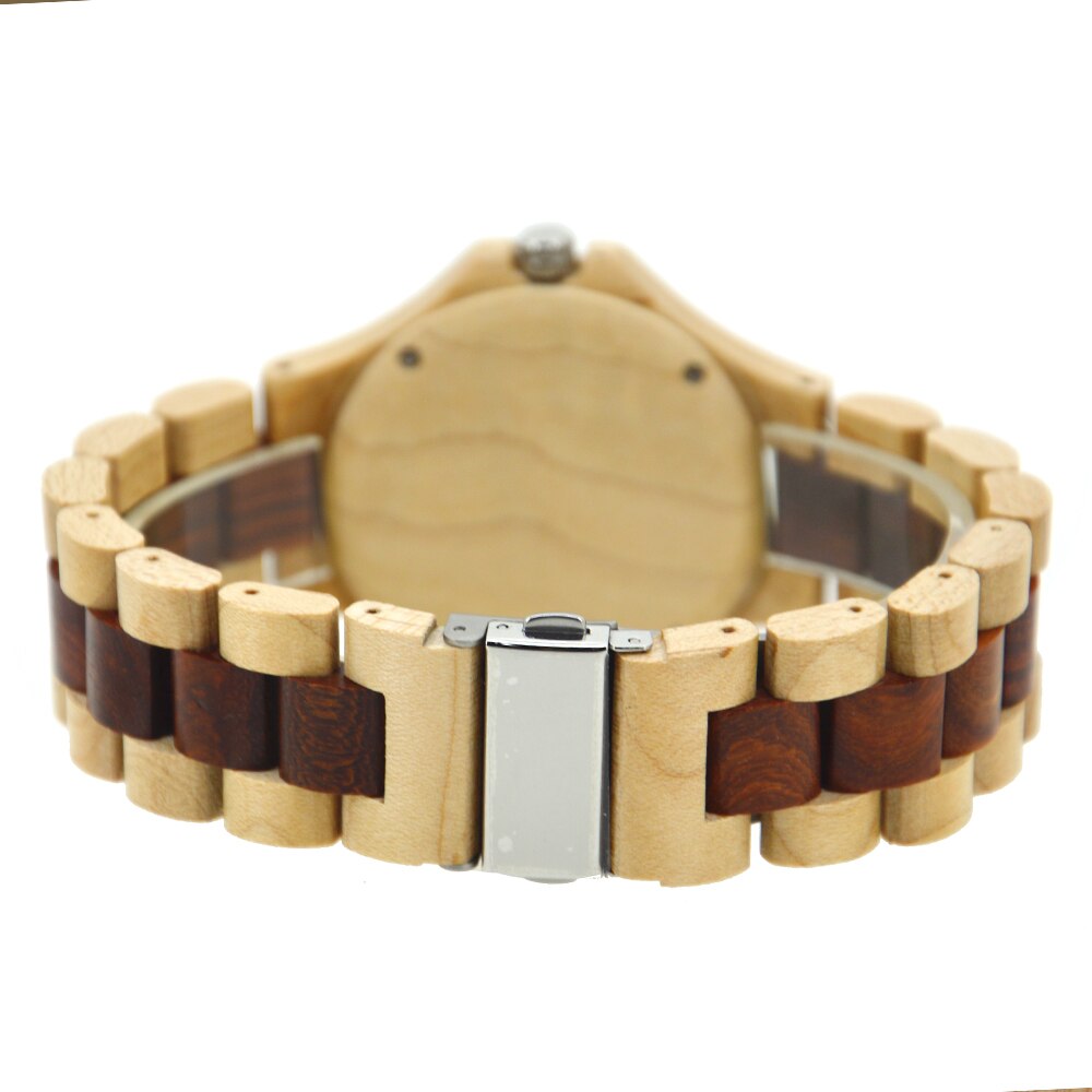 Reloj de granos de madera BEWELL para hombres y mujeres, relojes de Madera hechos a mano, movimiento de cuarzo Luminouse, madera de sándalo rojo de Arce, de San Valentín 038A