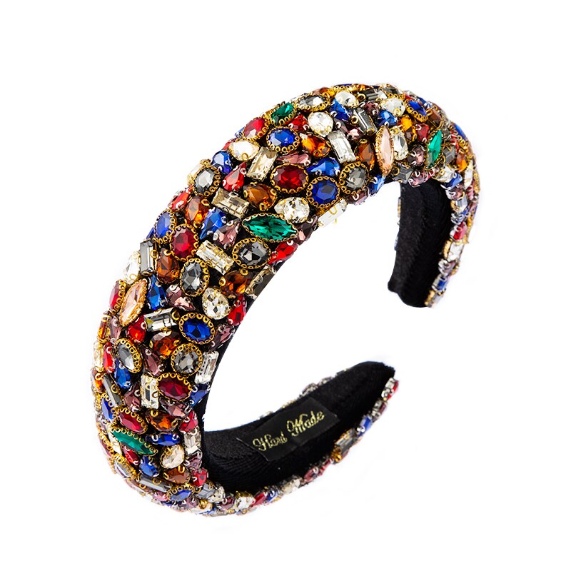 Prachtige Catwalk Kleurrijke Crystal Brede Hoofdband Voor Vrouw Overdreven Geometrische Rhonestone Spons Haarband Vrouw Party Hoofddeksel: Default Title