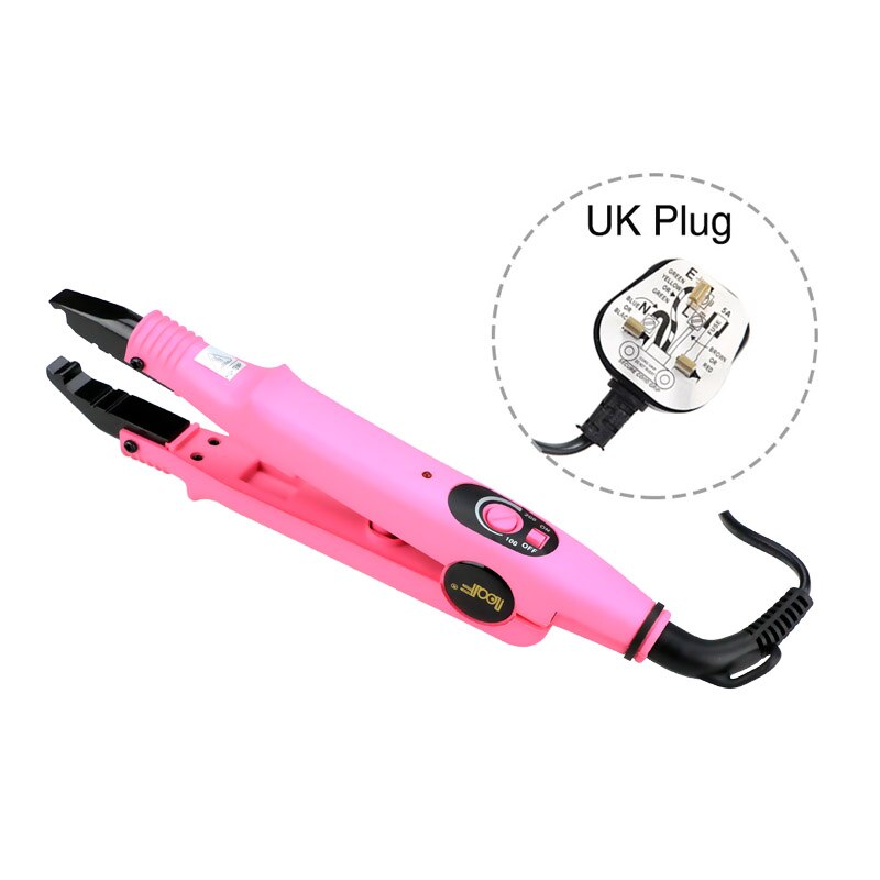 Extensão de cabelo de ferro, ferramentas de ligação de queratina, conector de calor de fusão com temperatura ajustável, ferramentas profissionais para cabelo, ue, uk, eua, plugue 611: Pink UK Plug