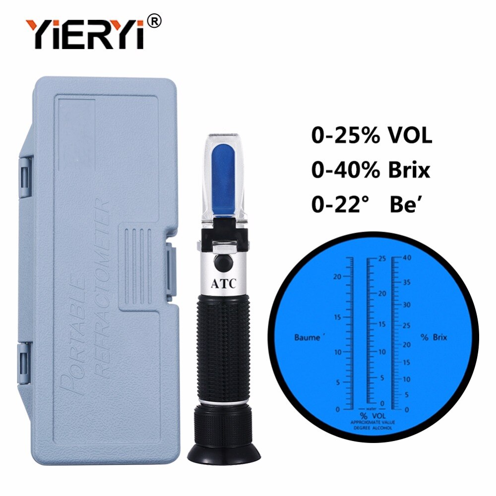 Yieryi-refractómetro de mano 3 en 1, para uvas y vino con Alcohol (básculas Brix, y Baume W25V/V)