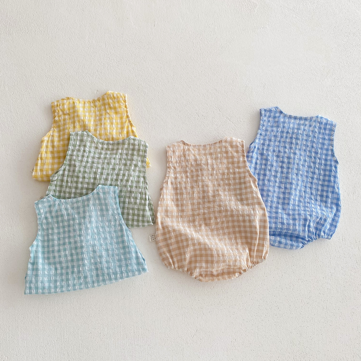 Sommer baby piger ærmeløs romper ternet nyfødt baby bodysuit 0-2 år gammel spædbarn jumpsuit