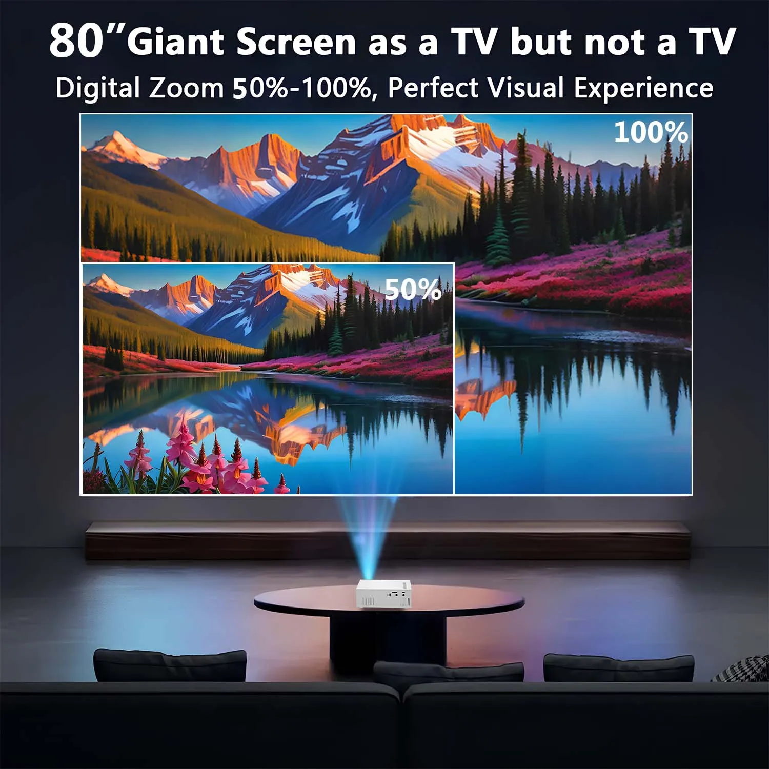 Projector Ultra Slim, HDMI USB Interfaces, Built-in Speaker, EU/US Plug Selection, Space-saving for Office