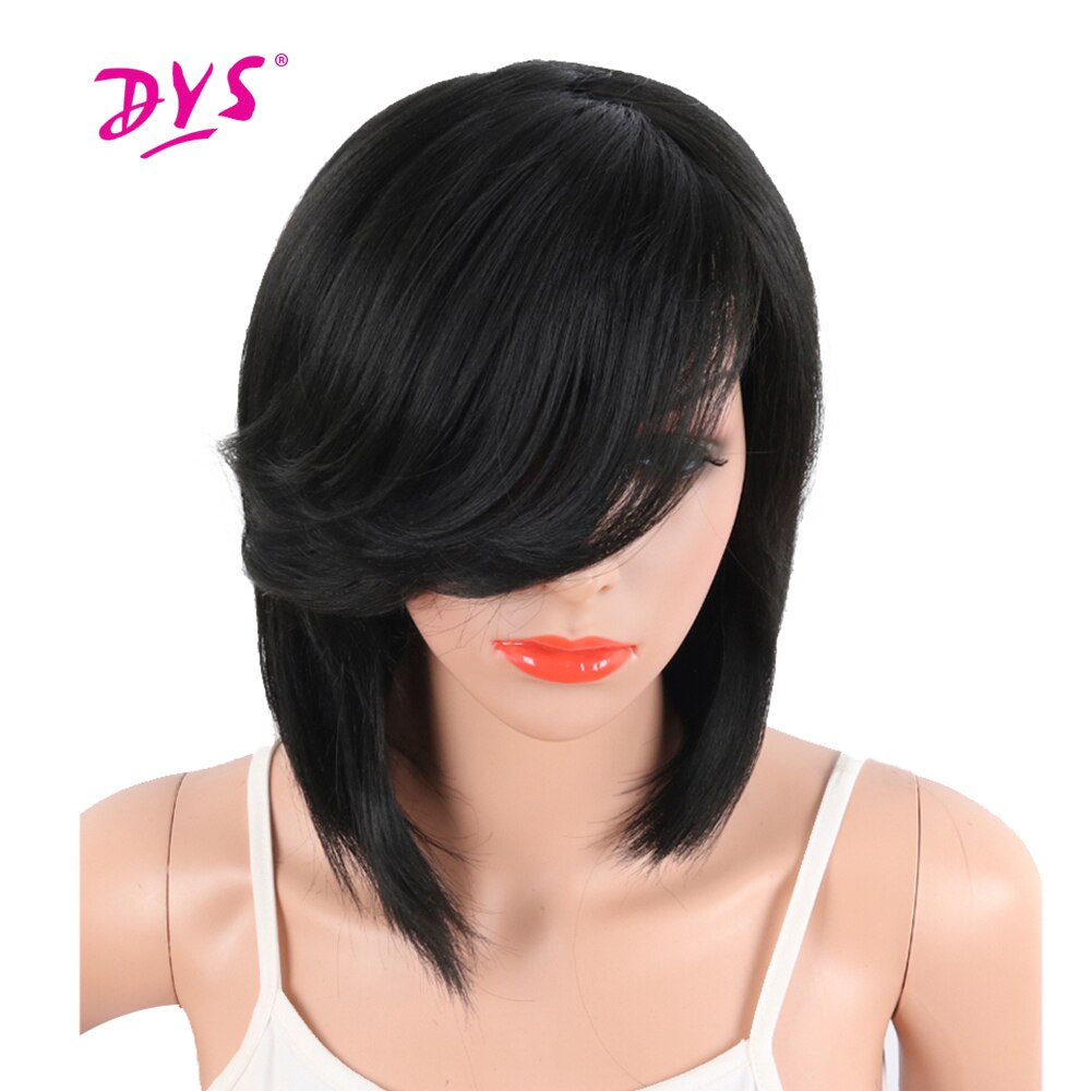 Deyngs Short Pixie Cut Bob Synthetic Wigs for Black Women Natural Black Costume African American Wigs with Bangs Full Wigs