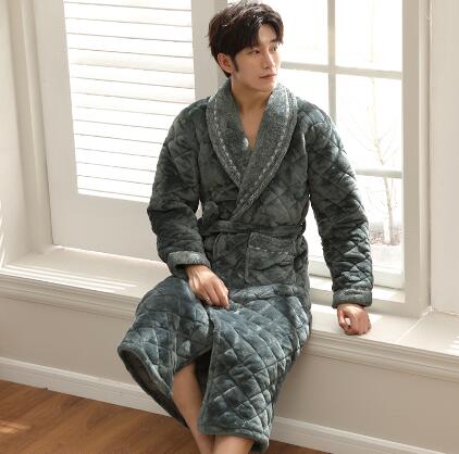 Autumn Winter Thick Warm Men's Kimono Robe Long Sleeve Casual Soft Plus Size L-3XL Men Robes Male Bathrobe: XXL