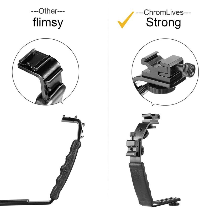 Camera L Bracket Mount Video Grip L-Bracket Dual Flash Cold Shoe Mount 1/4 inch Tripod Screw, Heavy Duty Padded Hand Grip Dslr C