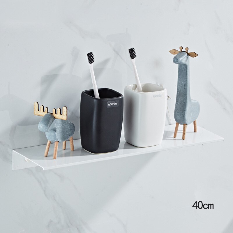 Étagère murale en aluminium brossé pour shampoing et cosmétiques, 30-50cm, pour salle de bain, toilette, cuisine, accessoires pour la maison: White-40cm