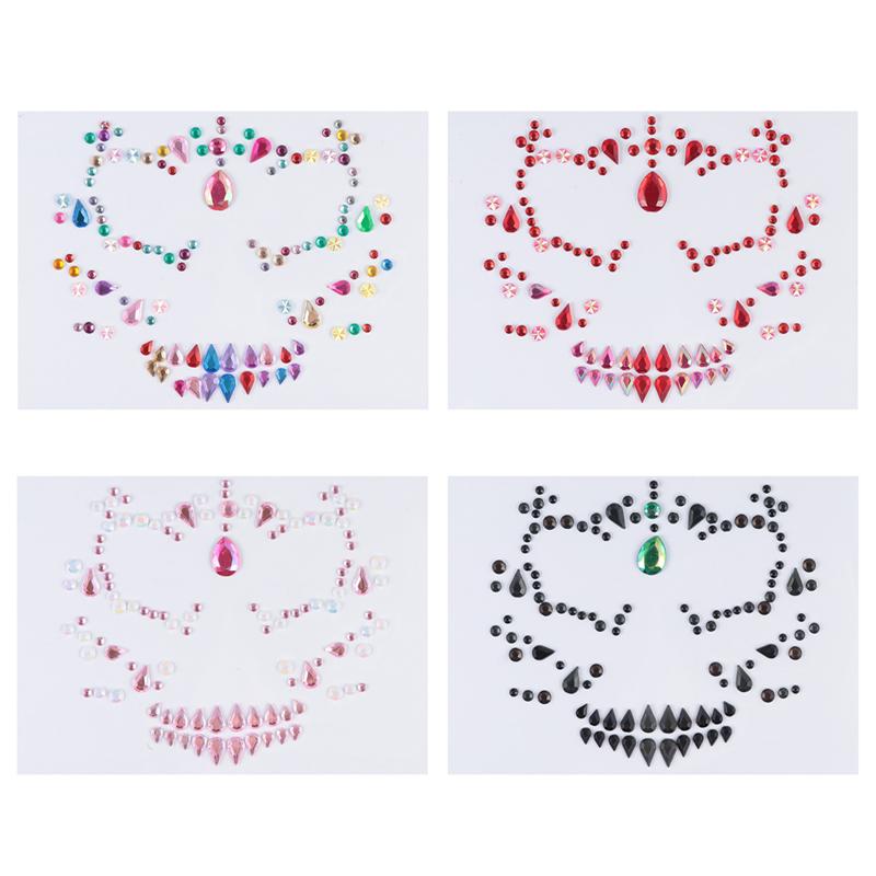 4Pcs Festival Skull Face Sticker Drill Diamond Crystal Makeup Accessories